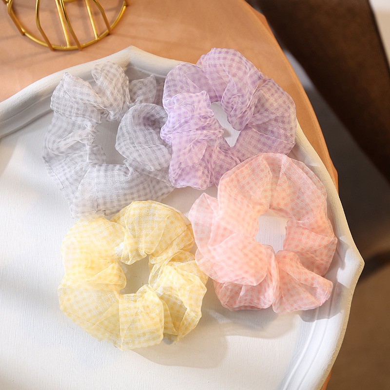 Scrunchies dây buộc tóc vải voan caro DCQ08