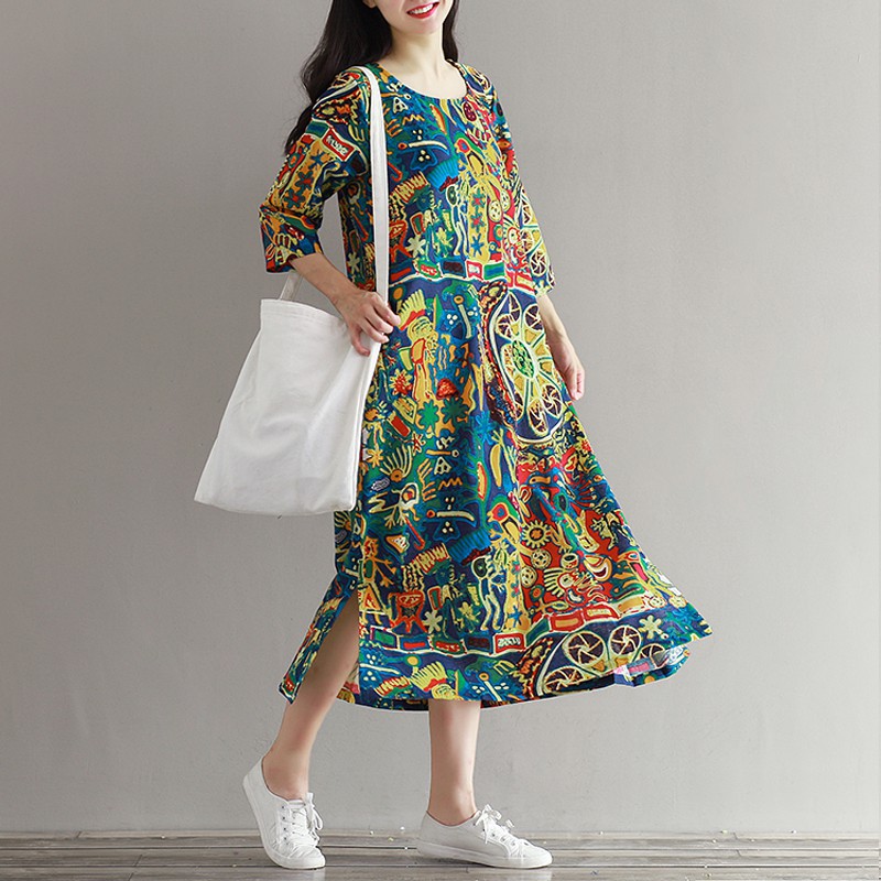 Đầm dáng dài ZANZEA form suông rộng phối họa tiết nhiều màu sắc thời trang cho nữ | BigBuy360 - bigbuy360.vn