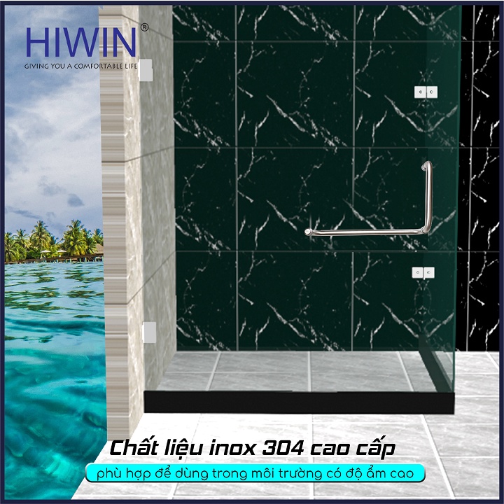 Tay nắm cửa vách tắm kính bo tròn inox 304 tim lỗ 275x475 kích thước 300x500mm HIWIN HD-600