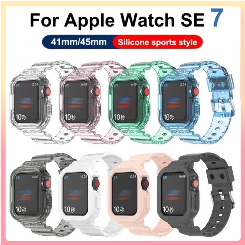 Silicone Band With Protective Case For Apple Watch Series 7/6/SE/5/4/3 45mm 41mm 44mm 40mm