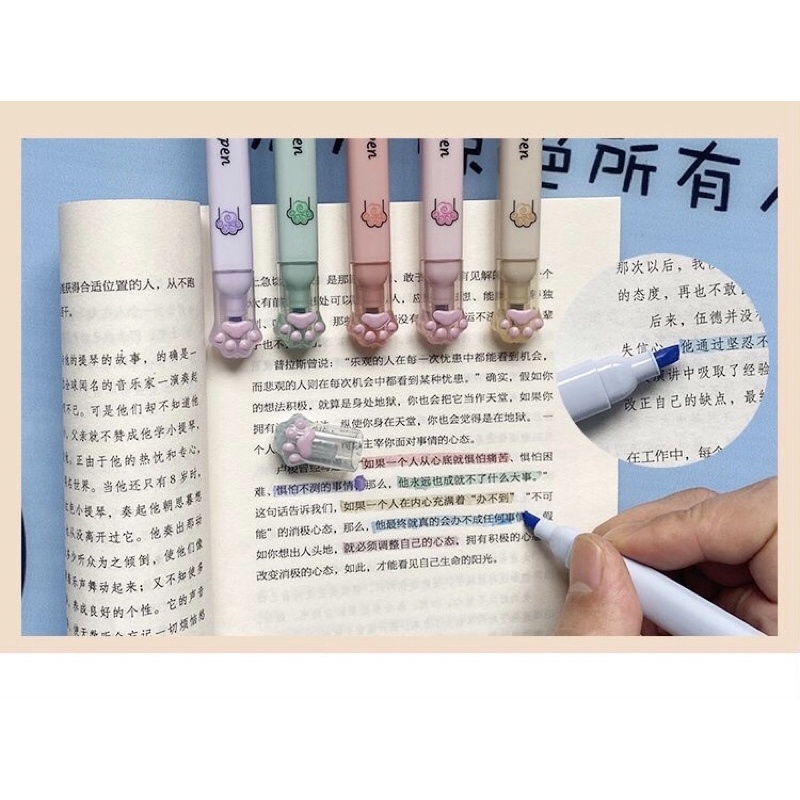 Set 6 bút HIGHLIGHTER hình bàn chân mèo - bút đánh dấu - bút nhớ dòng