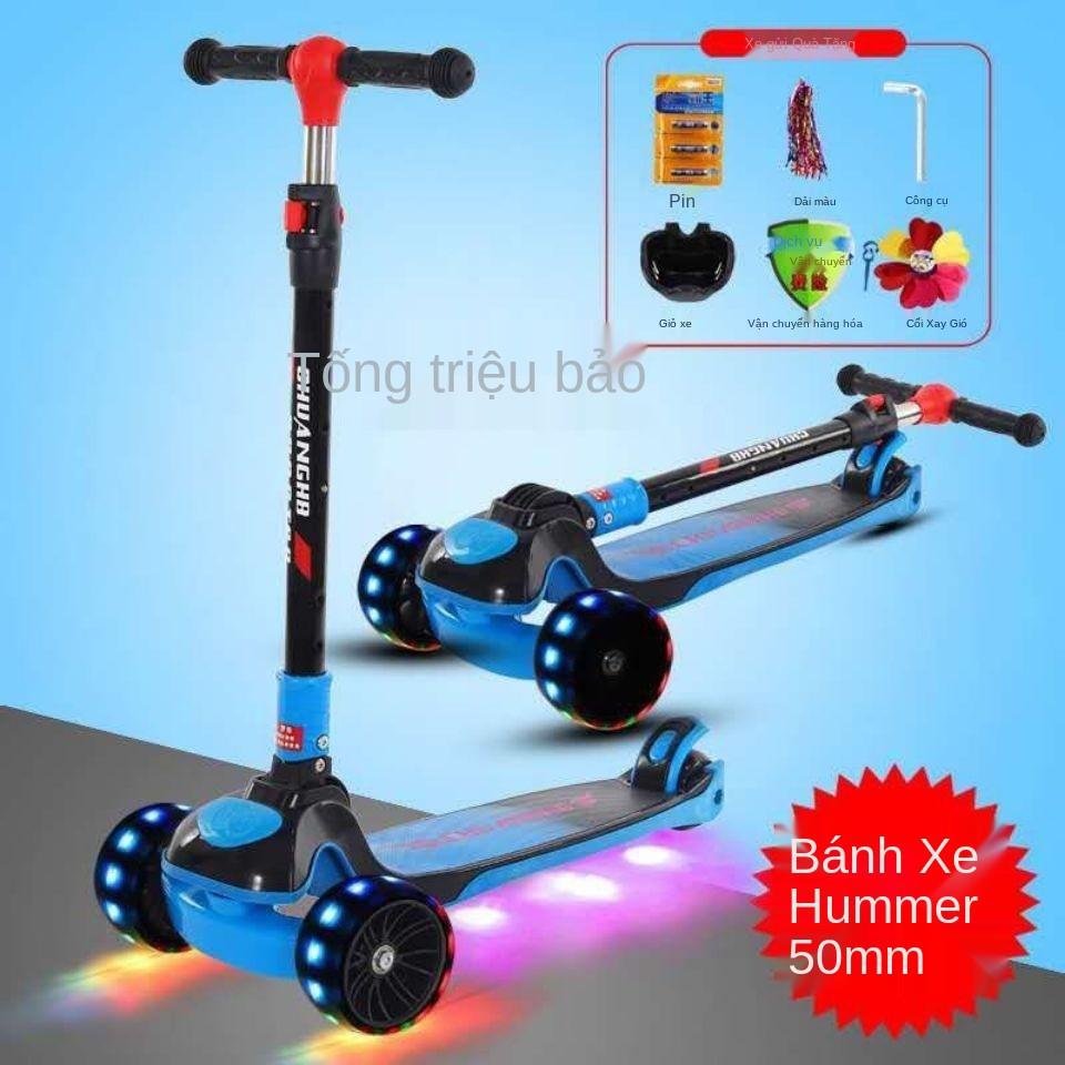 Xe trượt trẻ em, scooter cho bé 3 tuổi, 6 12 cao mét Dabao, gấp gọn, âm nhạc và ánh sáng đảm bảo chất lượng