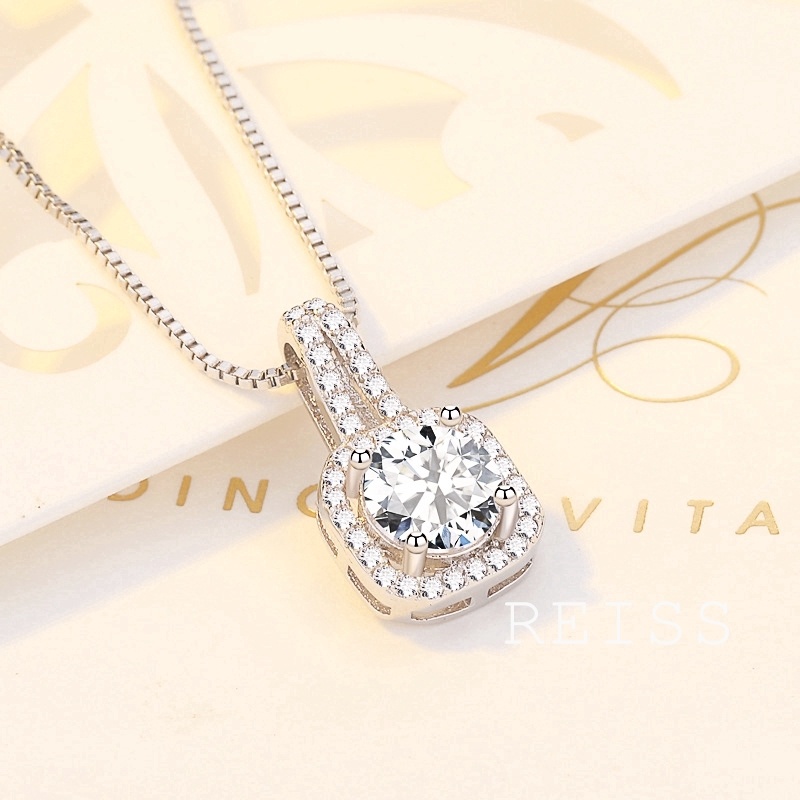 Vòng cổ Mạ Bạc 925 Mặt Vuông Đính Đá Zircon