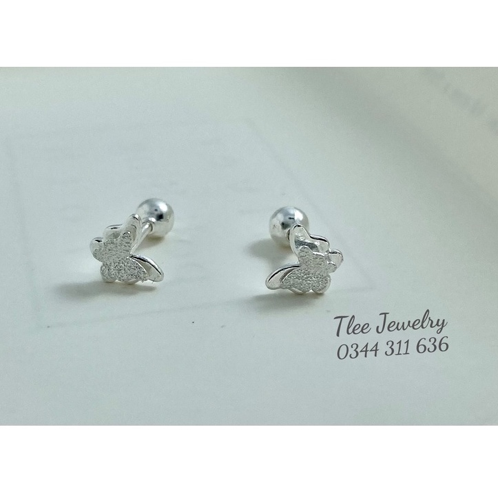 Khuyên tai bạc nữ hồ điệp cánh đôi chốt bi vặn xinh xắn TleeJewelry B0290
