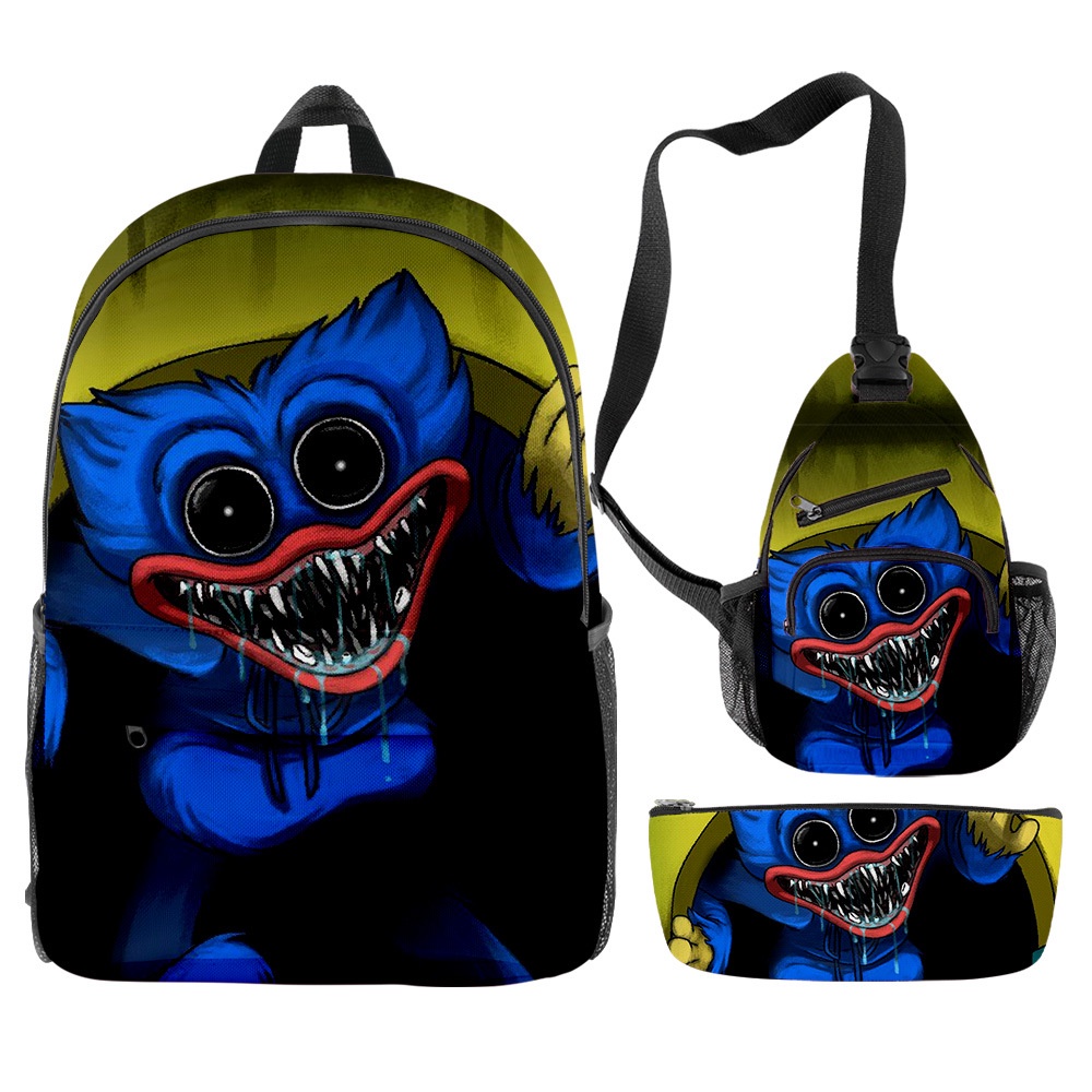 Ba món balo túi xách hộp bút hình Huggy Wuggy trong Poppy Playtime làm quà cho học sinh