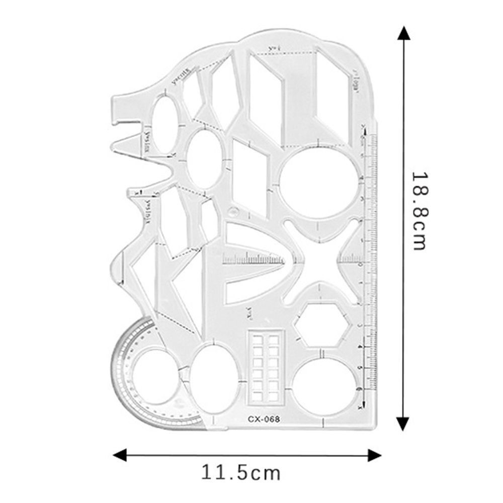 Thước vẽ hình nhanh đa năng trong suốt cho học sinh / nhiều hình nhỏ 15cm