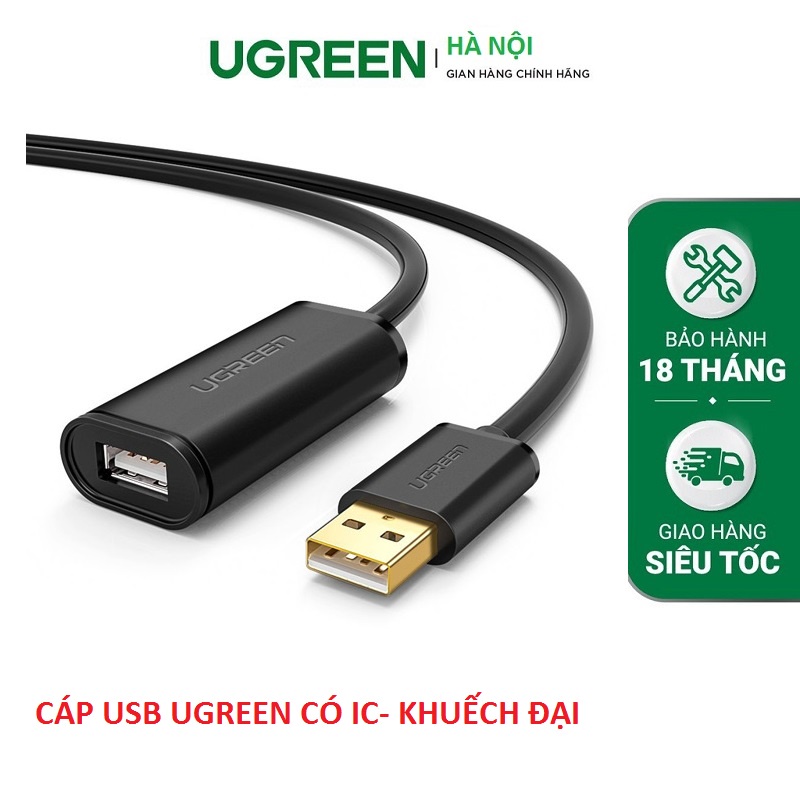 Dây USB 2.0 nối dài Active có CHIP dài 5-30M UGREEN US121, BẢO HÀNH 18 THÁNG