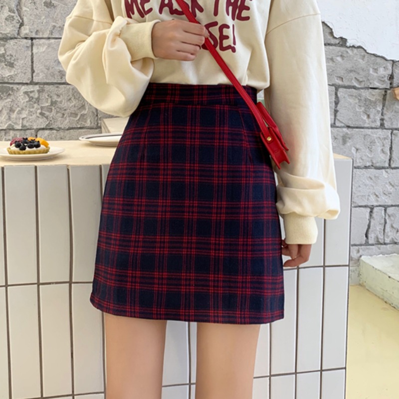 Chân váy sọc caro xinh xắn cạp cao thời trang dành cho nữ