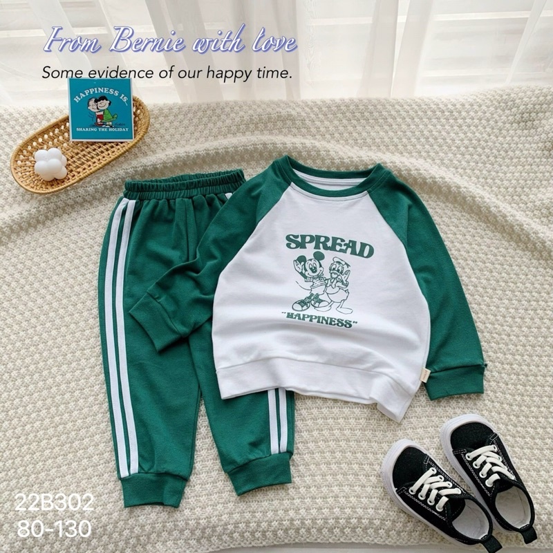 Bộ dài tay da cá họa tiết mickey & donal cho bé trai hãng Bernie mùa thu đông