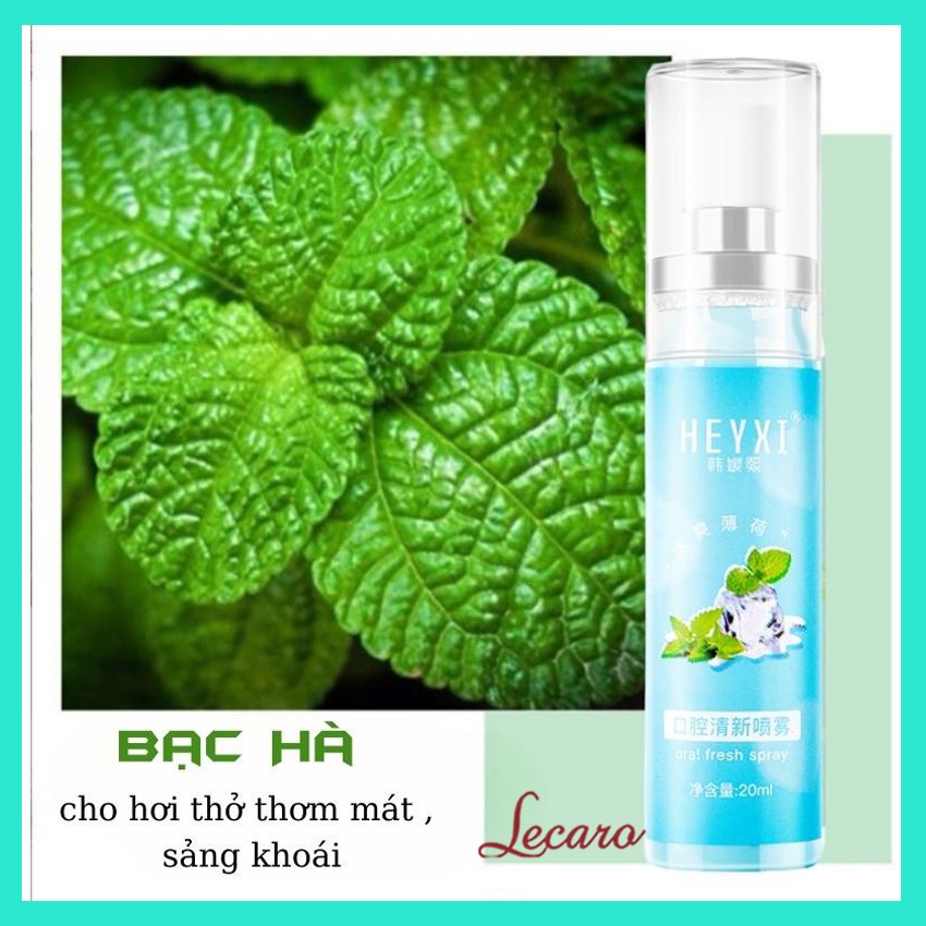 Xịt Thơm Miệng HEYXI 20ml Hương Đào Ngọt Ngào, Hương Bạc Hà Mát Lạnh, Dùng Sau Kem Đánh Răng, Nước Súc Miệng  LECARO