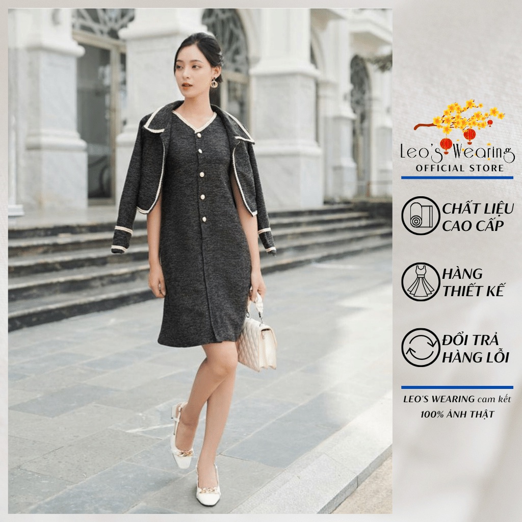 Set dạ tweed váy ba lỗ mix áo khoác lửng dày dặn T8