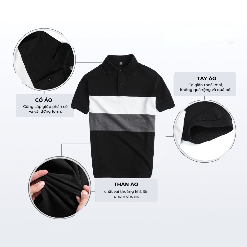 Áo Thun polo Nam Tay Ngắn KSM có cổ vải Cotton dày mịn Rẻ Đẹp Đen Phối Trắng Xám PL721