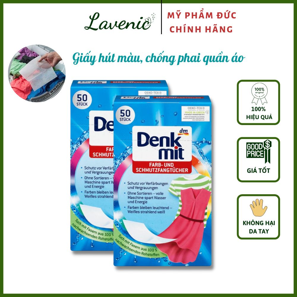 Giấy Hút Màu và Chống Phai Quần Áo Denkmit Hộp 50 tờ Hàng Chính Hãng Đức