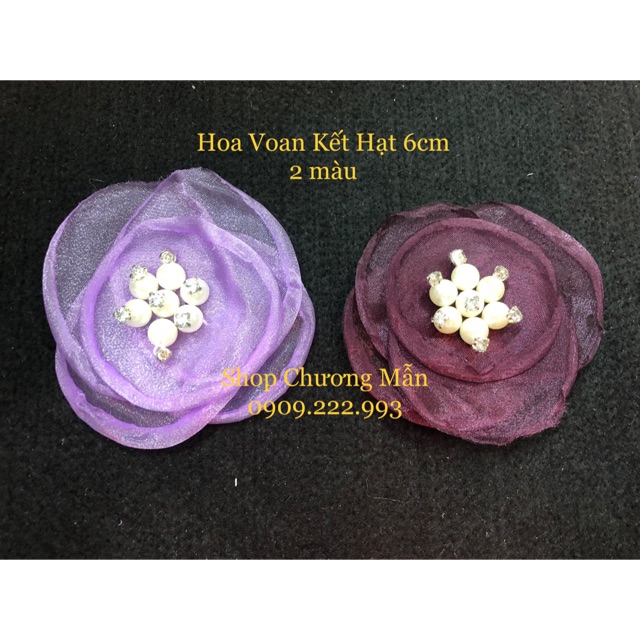 Hoa Vải Voan Kết Hạt 6cm Cài Áo Giá Sỉ