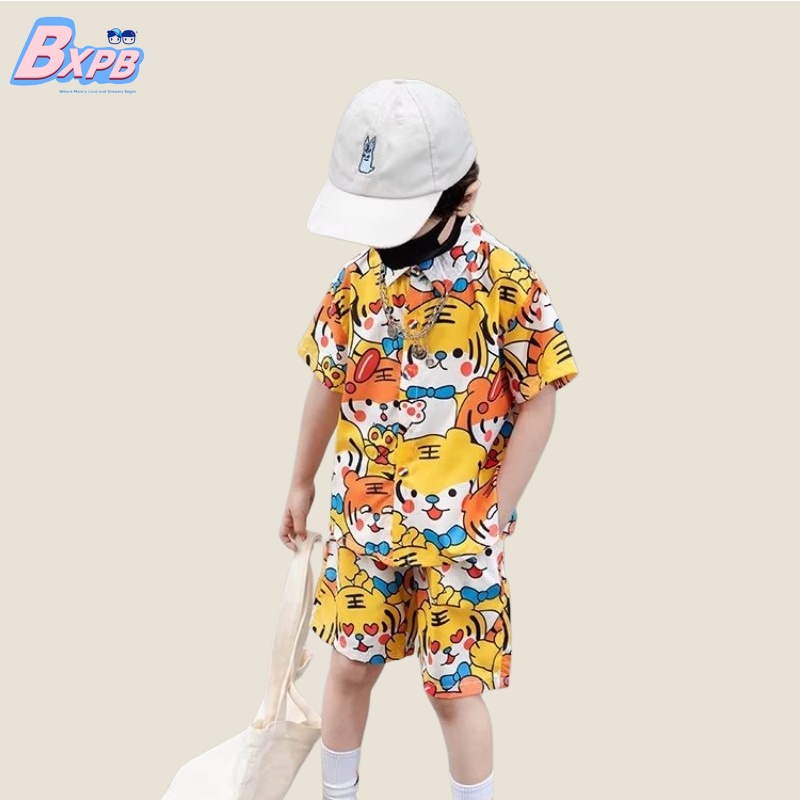 Bộ Áo Sơ Mi Cộc Tay + Quần Ngắn Phong Cách Hawaii Dễ Thương Cho Bé Trai 3-15 Tuổi