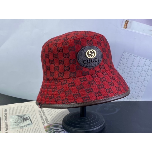 mũ vành G/c hàn quốc - nón bucket lụa viền da logo sắt guzzzi cực xinh thời trang
