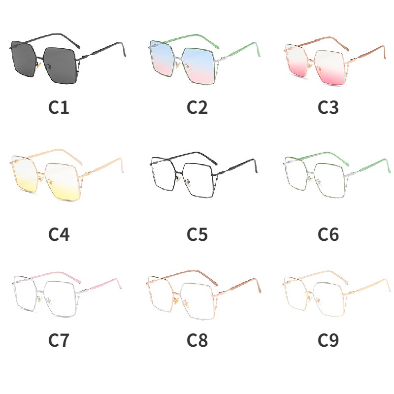 (AIMURUSI) COD Kính Râm Gọng Vuông Kim Loại Thời Trang Đường Phố Retro Phù Hợp Với Mọi Phong Cách Ins Dành Cho Bạn Nữ