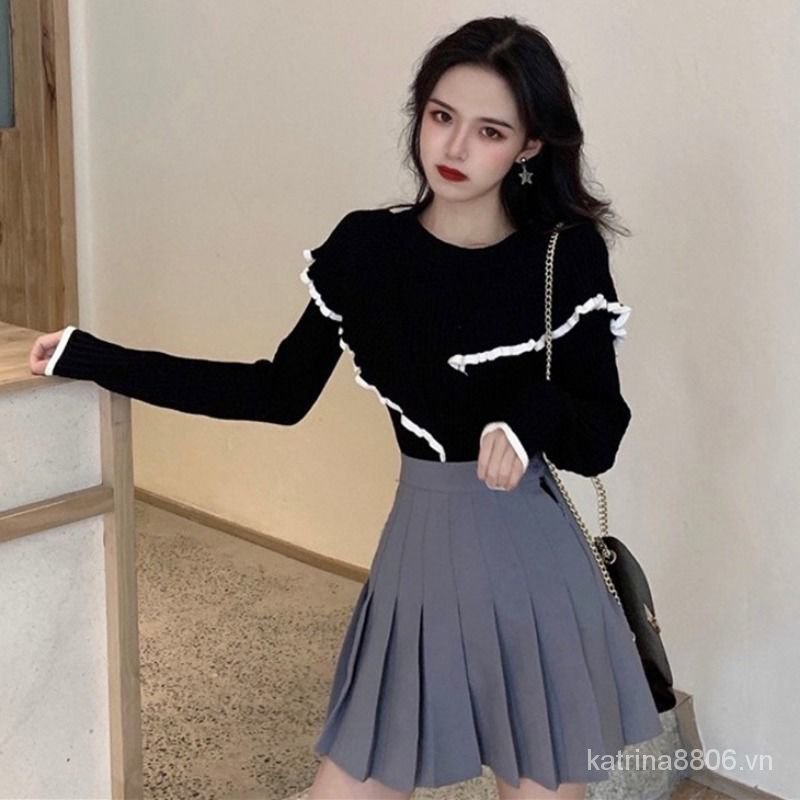 Áo len tay dài phối bèo phong cách Hàn Quốc mới cho nữ | BigBuy360 - bigbuy360.vn