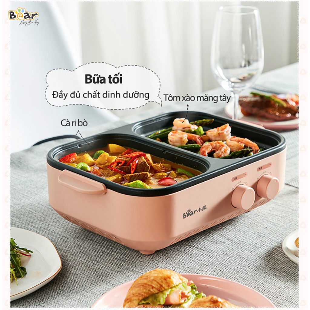 Nồi lẩu điện nướng mini Bear  DKL-C12D1 1L, bếp lẩu và nướng điện đa năng 2 trong 1 nhanh gọn tiện lợi,Chính Hãng,BH 18T