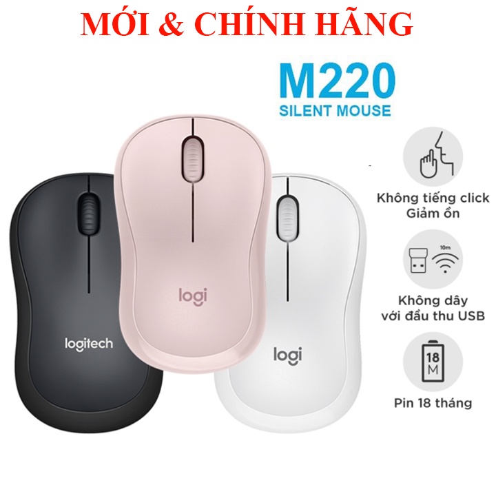 Chuột không dây Logitech M330, M220 (Model 2021), M221 Silent giảm 90% tiếng ồn