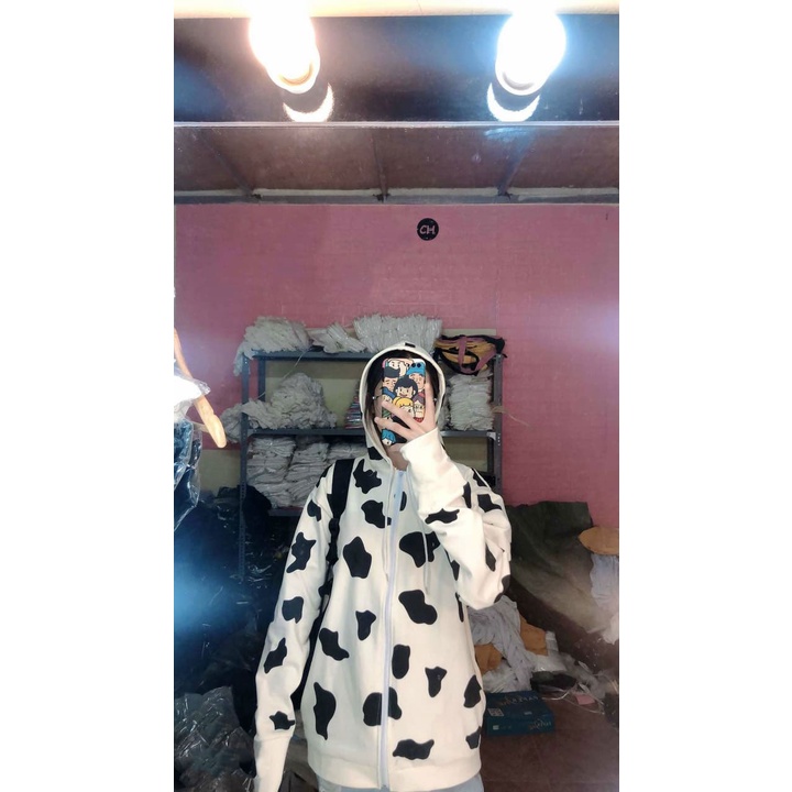 Áo khoác Unisex form rộng BÒ SỮA áo khoác hoodie nam nữ thời trang có mũ cá tính - CUTEZOO