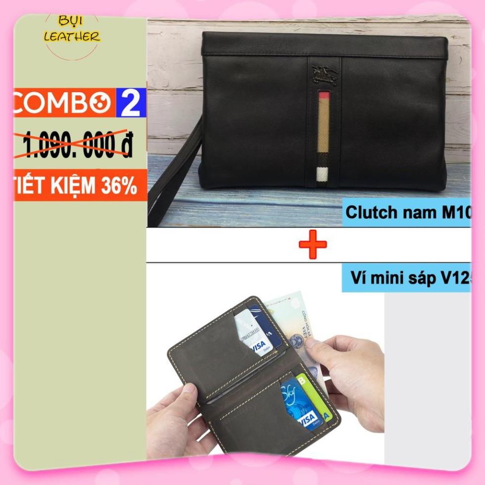 FREESHIP-  COMBO: 1 Clutch cầm tay nam M108 và 1 Ví mini sa sáp ngựa điên V125- TIẾT KIỆM 36% CHI PHÍ