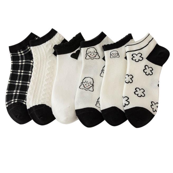 Vớ Cổ Thấp Co Giãn Họa Tiết Dễ Thương Phong Cách Hàn Quốc Cho Nữ