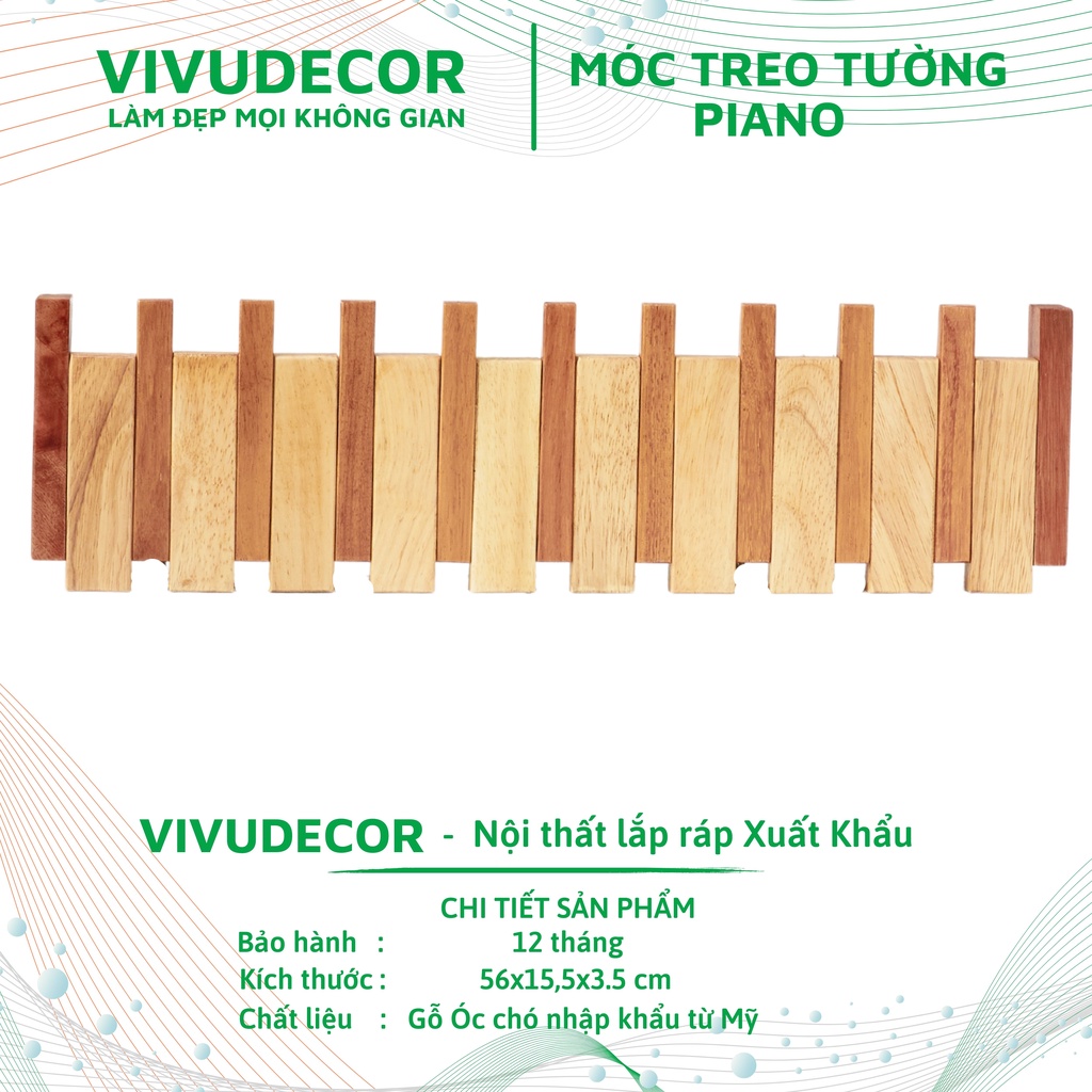 Móc treo tường Vivudecor Piano vừa dán vừa khoan - Móc treo quần áo vừa trang trí vừa móc treo đồ rất tiện ích.