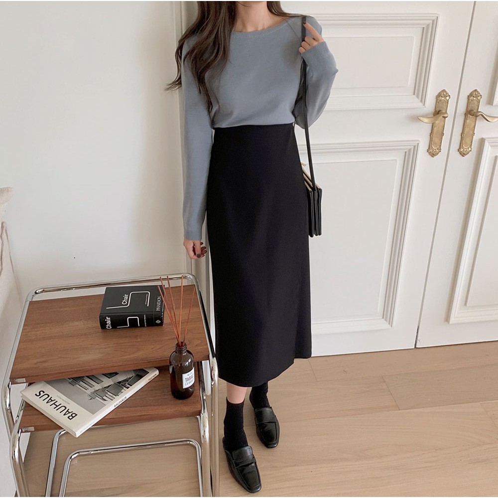 Chân váy chữ a vải mỏng lưng cao màu trơn thiết kế lệch tà | BigBuy360 - bigbuy360.vn