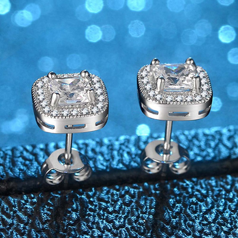 Khuyên tai mạ vàng trắng đính đá CZ thời trang