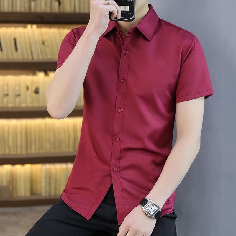 Áo sơ mi nam công sở tay ngắn, Áo sơ mi công sở màu trơn mùa hè mỏng, nút thuận tiện, vải làm mới