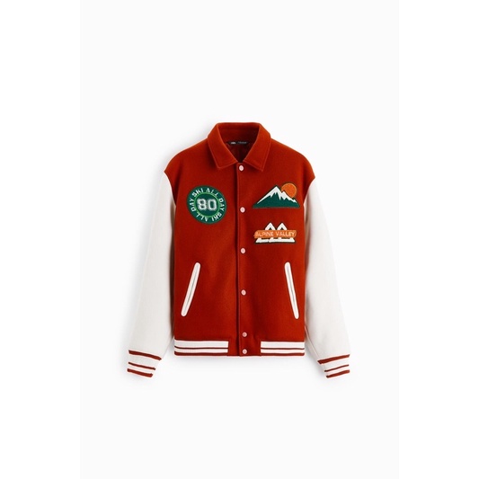Order áo khoác auth tuồn ZARA của nam Áo khoác bomber phối vải có các miếng đáp trang trí hoạ tiết