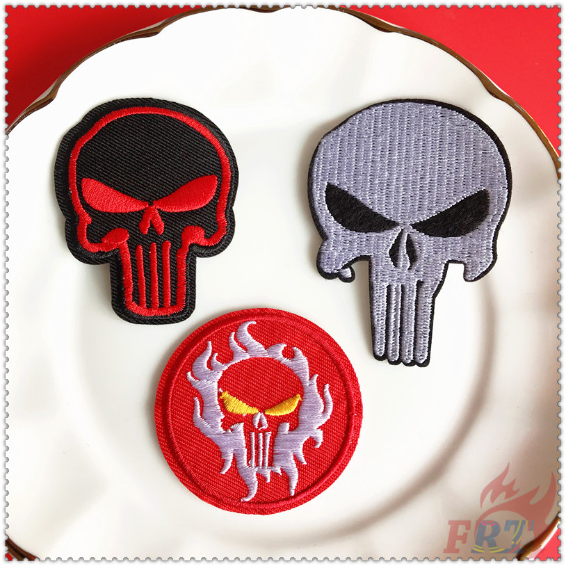 Miếng Vá Vải Dạng Ủi Thêu Trang Trí Đầu Lâu Cá Tính Phong Cách Hip Hop