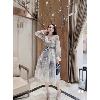 Váy voan bầu dài tay mặc Tết siêu xinh