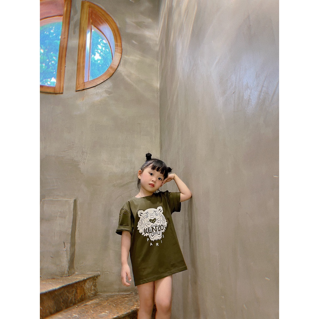 Áo thun tay lỡ kenzo blue sup cho bé , áo phông cotton trẻ em , Kid_genZ