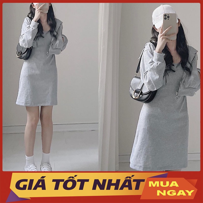 Set Áo Khoác Mũ Lửng Kèm Váy 2 Dây Hàng Quảng Châu M1575