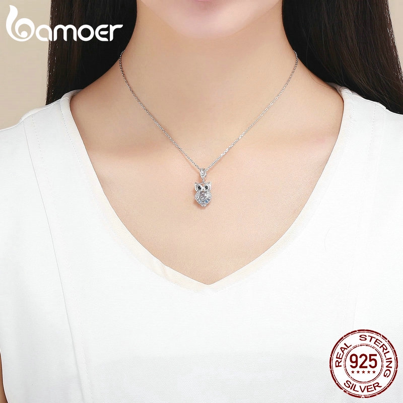 Hạt phụ kiện Bamoer bạc hình chim cú đáng yêu thời trang làm trang sức thủ công cho nữ