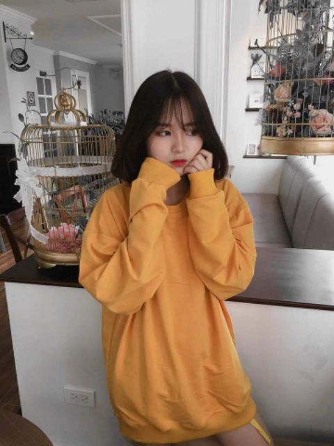 Áo Nỉ Bông Chui Đầu Trơn Sweater Tay Dài