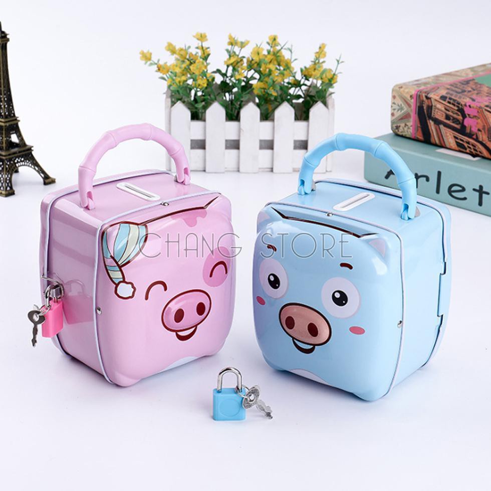 Két Sắt Con Heo Tiết Kiệm Có Khóa Cho Bé Yêu
