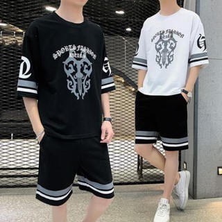 Bộ Quần Áo Thể Thao Nam 💝FREESHIP💝 Đồ Bộ Thể Thao Nam Cộc Tay Mặc Mùa Hè In Hoa Văn, Chất Thun Cotton
