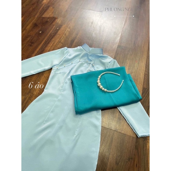 Áo Dài Lụa Mỹ Xanh Nhạt