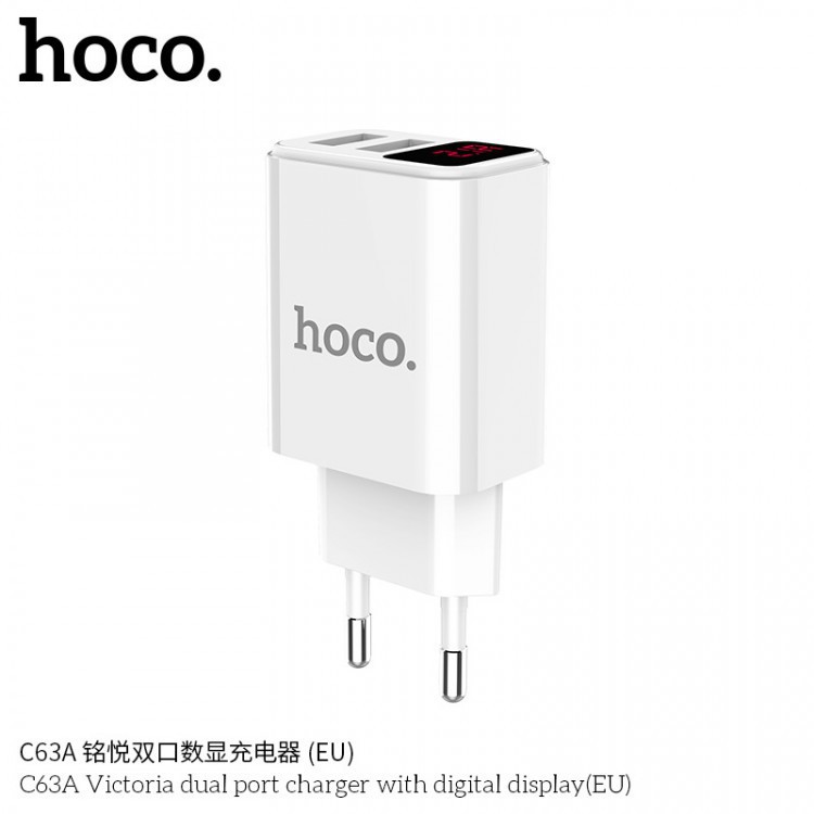 Củ Sạc Nhanh Đa Năng 2 Cổng USB Có Đèn LED Sành Điệu Hoco C63 Victoria US HÀNG TỐT