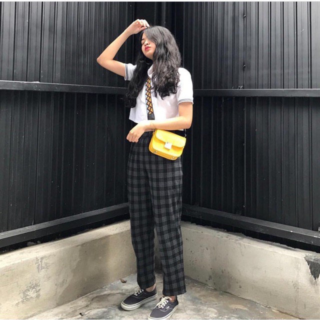 Quần baggy pants PLAID Caro Xanh Đen V1 unisex ống bó