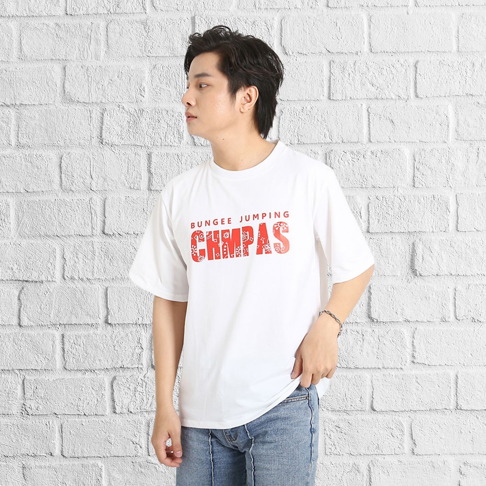 Áo thun tay lỡ phong cách unisex cổ tròn cho nam nữ in chữ CHMPAS đẹp T6