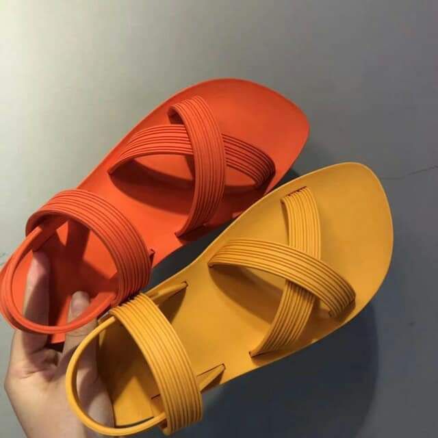 Giày sandal Hàn Quốc cao su dẻo đi biển quai chéo nhiều màu