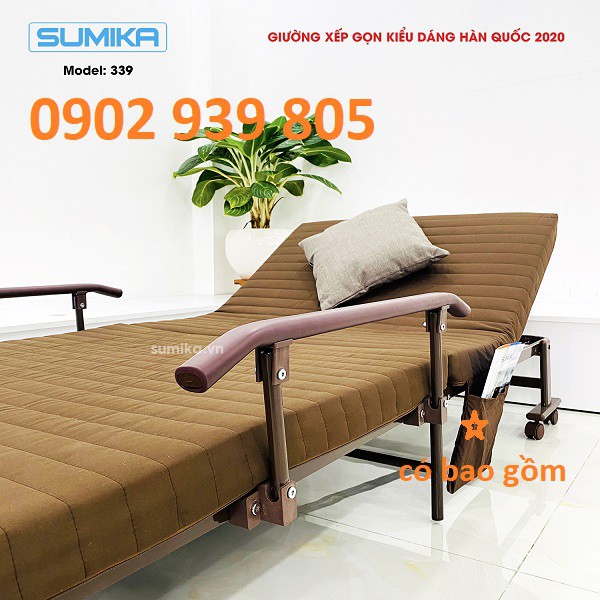 SUMIKA 339 Giường nệm xếp gọn kiểu dáng Hàn Quốc Nệm 7cm mở rộng 192 x 90 x 35cm có túi đựng sách