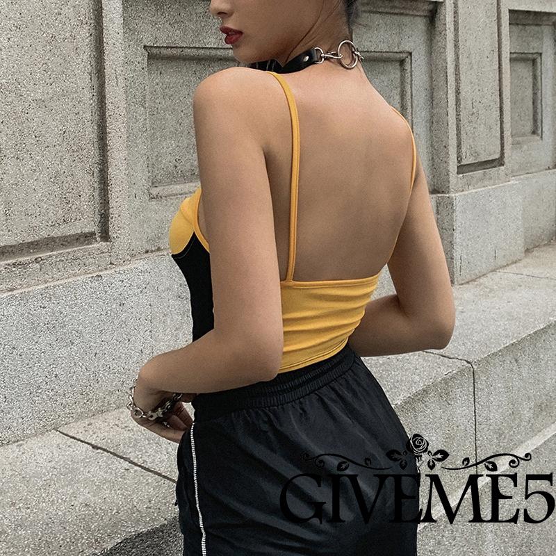 Áo Thun Dây Cổ Chữ V Phối Màu Tương Phản Cho Nữ