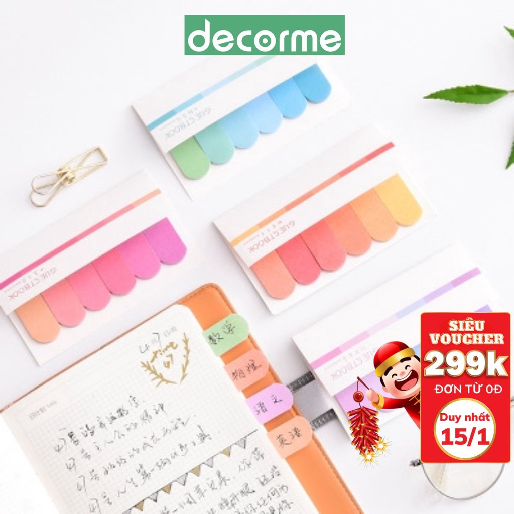 Giấy ghi chú label marker pastel dụng cụ văn phòng phẩm DecorMe 120 tờ 65*18mm