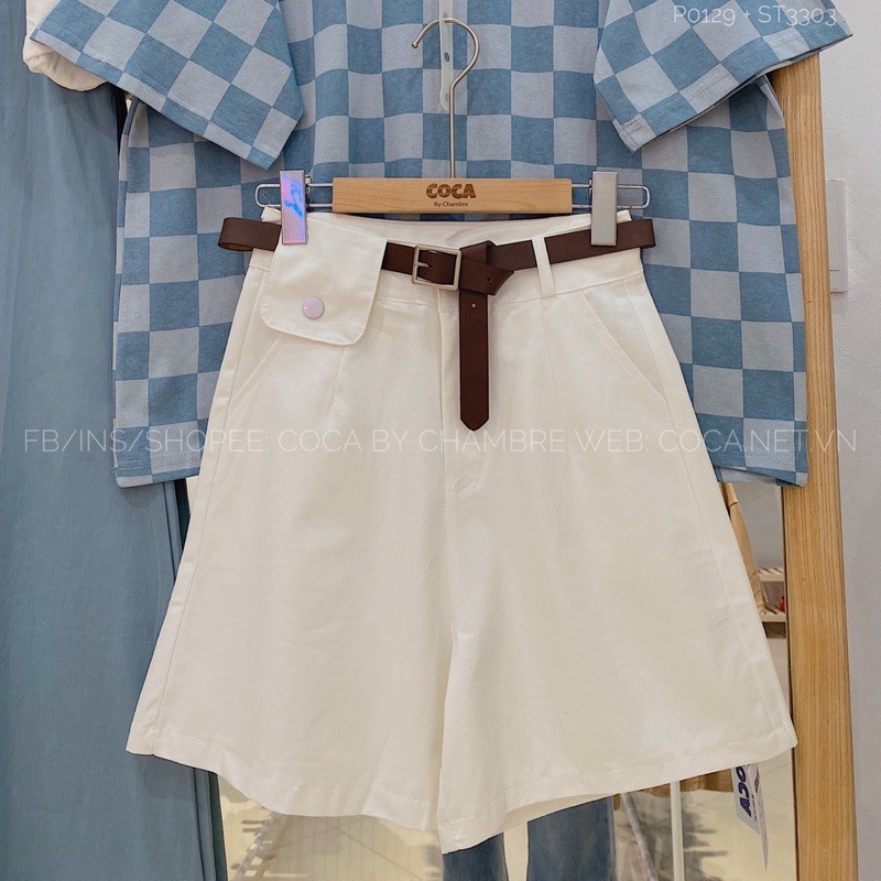 [ST3303] Quần ngố short thô nắp túi kèm đai (Có sẵn/ảnh thật)
