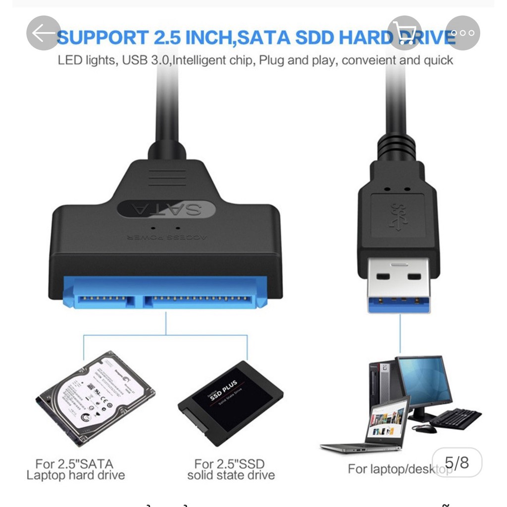 Cáp chuyển USB sang sata 3 hỗ trợ 2.5 inch SSD HDD SATA 22 pin